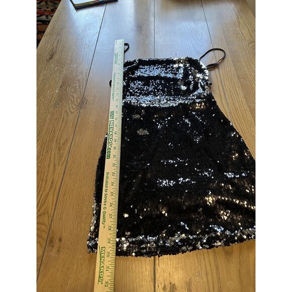 Lucy in the Sky Black Sequin‎ Mini Dress Open Tie Back Size Small Party Preppy - Picture 4 of 8